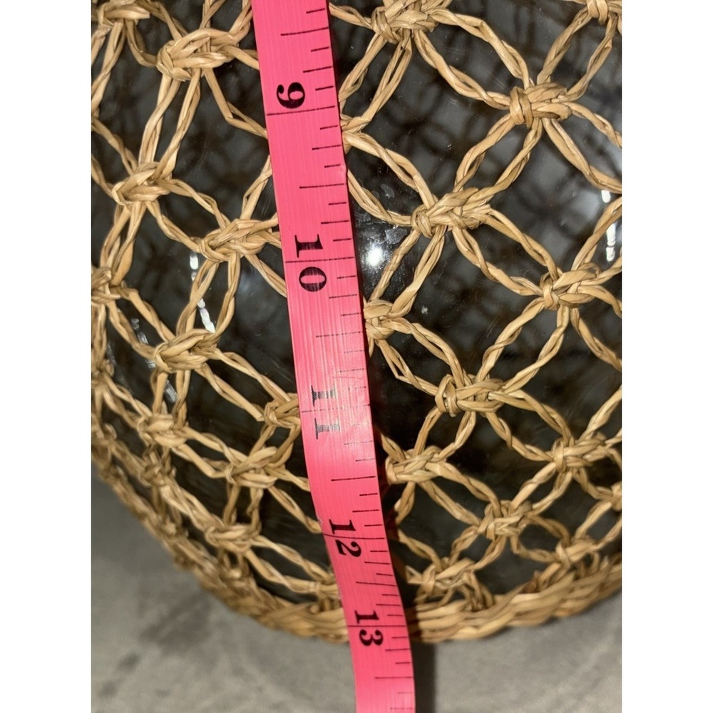 Wicker Wrapped Glass Vase 13x9" Boho Rustic Farmhouse - Picture 6 of 7